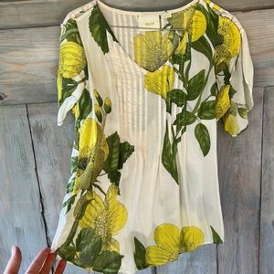 Maeve Anthropologie Lemon Flower Top